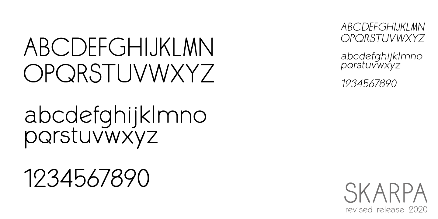 Beispiel einer Skarpa Italic-Schriftart